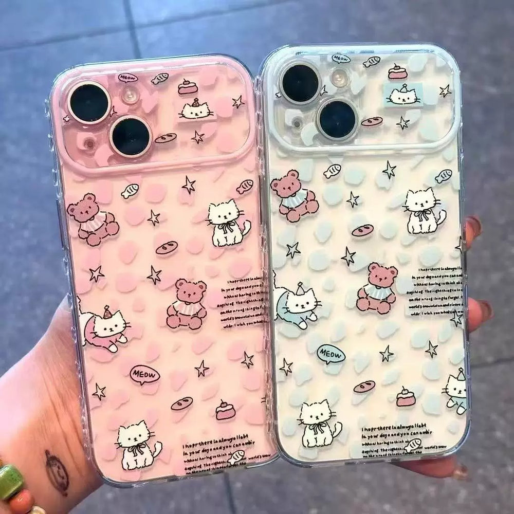 Suitable for iphone 18 blue pink leopard print cat bear mobile phone case apple 17promax cartoon cute transparent case 15