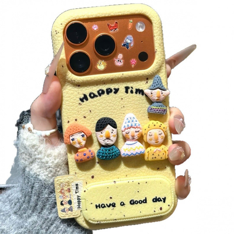 Three-dimensional fun doll leather pattern suitable for apple 17promax mobile phone case iphone15 protective anti-fall sheath 13