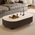 Cream oval rock slab coffee table - new living room design for small spaces, modern minimalist, high-end light luxury with storage