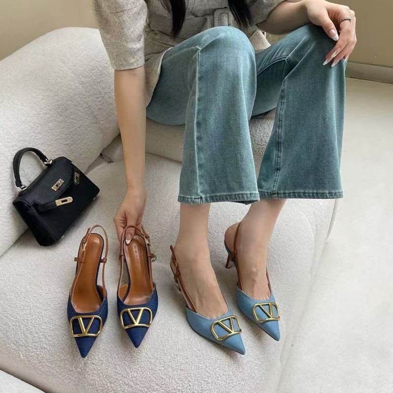 Korean style high-end elegant pointed-toe stiletto heel pumps - new spring/autumn collection, stunning and versatile denim high-heeled sandals