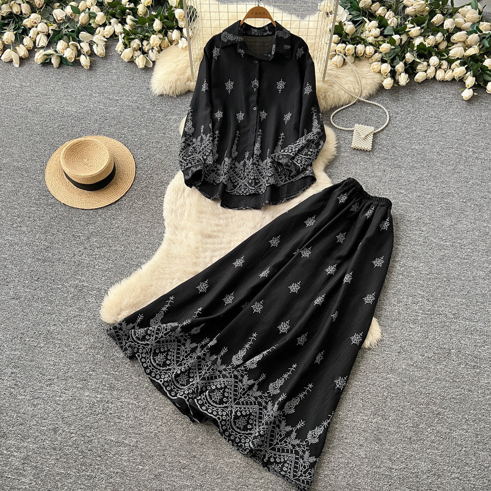 French chic lantern sleeve cardigan & high-waisted midi skirt two-piece set - women's autumn slimming & elegant commute outfit