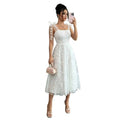 European and american cross-border women's summer elegant romantic mesh embroidered fabric tie-waist a-line midi dress