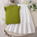 girls' outfit:  summer new style - kids' chic 3d floral flutter sleeve top and skirt two-piece set