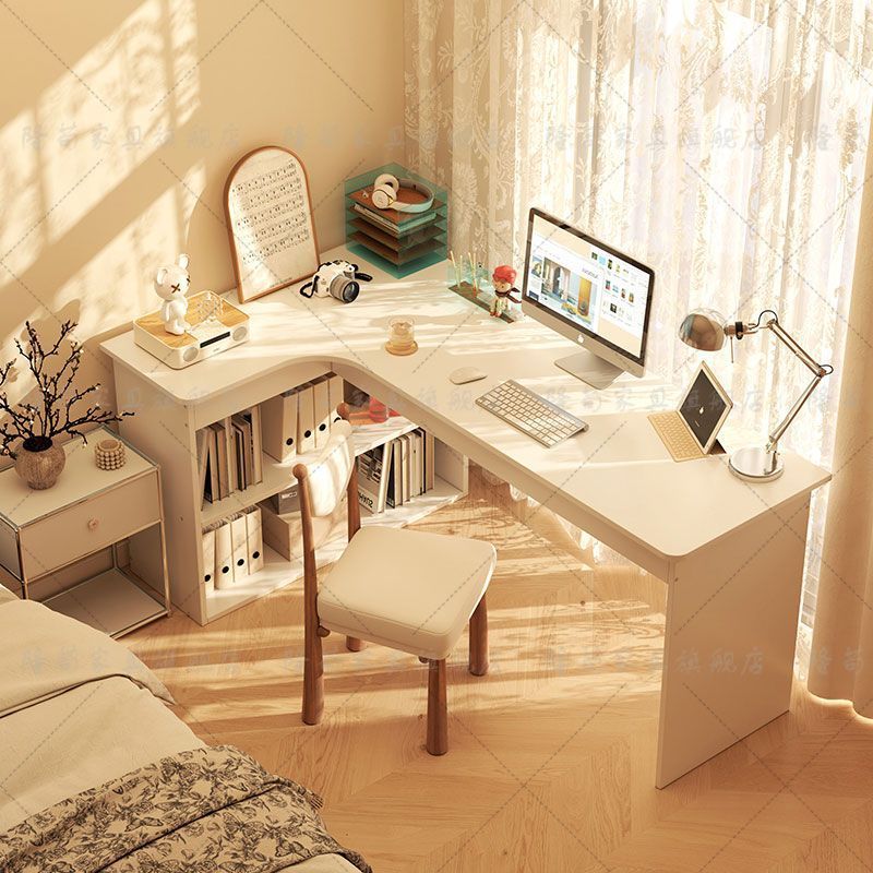 Corner desk bookshelf combo - all-in-one home study desk with drawers for students, high schoolers, and computer use