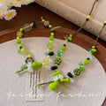 Green crystal beaded plant green pear necklace niche forest styleretro beaded clavicle chain sense of design necklace accessories