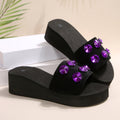 Plus size fashion rhinestone platform slippers for women, 2025 new arrival, aliexpress wedge heel flat slide sandals, fabric upper