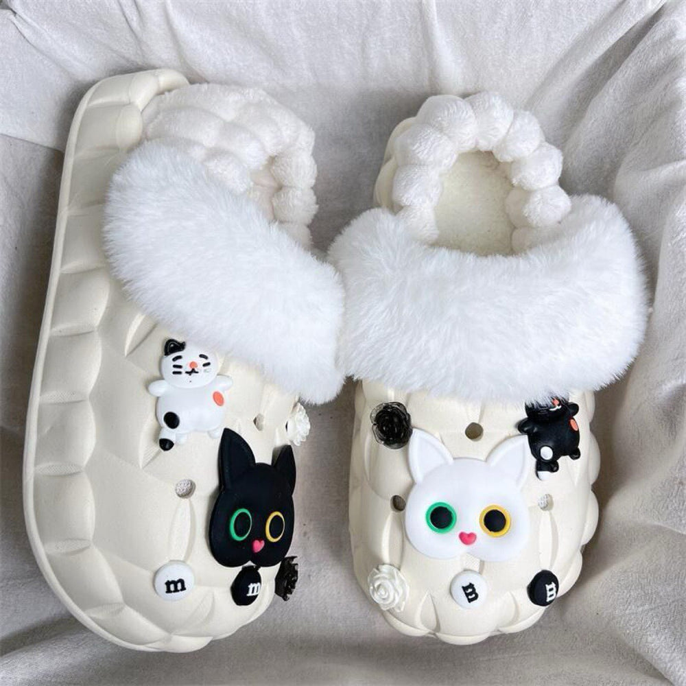 2025 women's winter slippers: cute cartoon design, thick sole, fleece lined, non-slip, wear-resistant, warm, detachable waterproof cotton shoes
