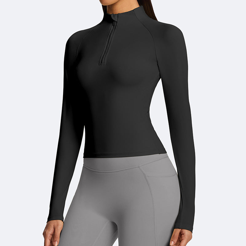 Jinke fall and winter stand-up collar yoga clothes running slimming looklong sleeves half-zip sports tops women's silm elastic fitness clothes