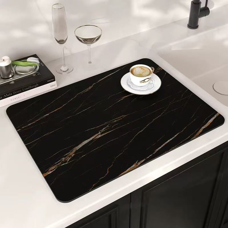marble kitchen drain mat coffee machine non-slip mat countertop insulation mat absorbent mat drying mat placemat