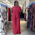 European and american cross-border women's fashion:  summer new collection - solid color floral long sleeve blouse and high-waisted trousers casual set