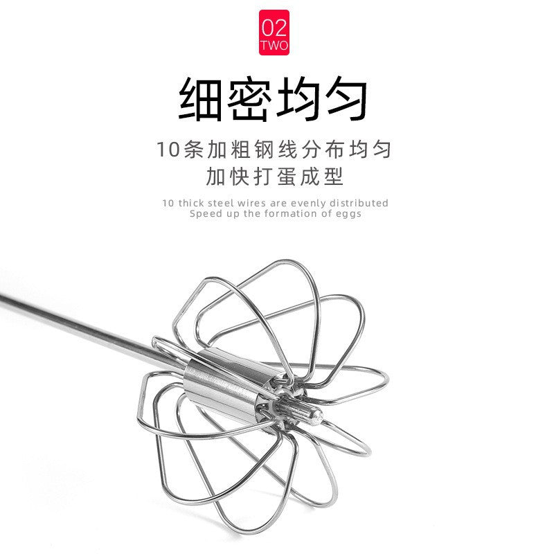 Semi-automatic stainless steel egg whisk - press and rotate cream whisk, perfect for whipping cream, eggs, and baby food
