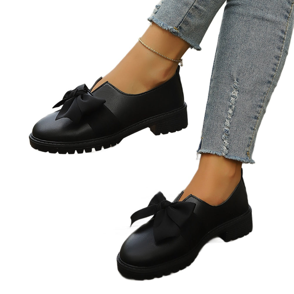 plus sizebows square toe flats women's  spring new arrival fairy style thick sole wedge cross-border women's shoes