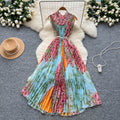 Fashionfashionablepositionprintingdress women's  summer lazy loose strap waist elegant pleated long skirt