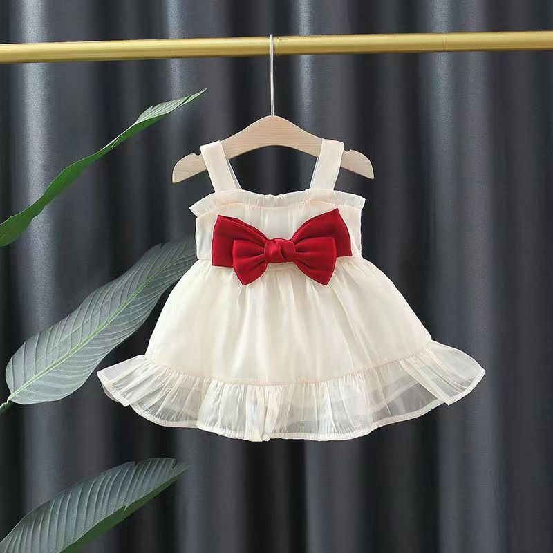 Baby girl red suspender dress summer children's summer one shoulder off shoulder dress girl summer princess dress
