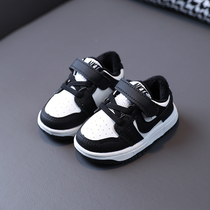 Kids' athletic shoes, boys' and girls' sneakers,  autumn/winter double-layer cotton shoes, korean style baby shoes, soft sole prewalker shoes