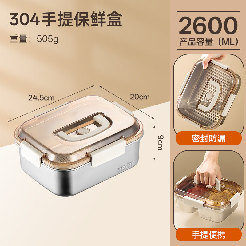 304 stainless steel food storage container - food grade, large capacity, divided lunch box for fruits, bento, rice, with lids and airtight seals