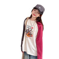 Girls' t-shirt autumn collection : new color block sleeve cartoon loose fit long sleeve top - stylish and trendy base layer for mid-to-large sized girls