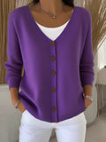 2025 new women's solid color knitted button-down cardigan, loose fit, casual style, european and american cross-border amazon independent website