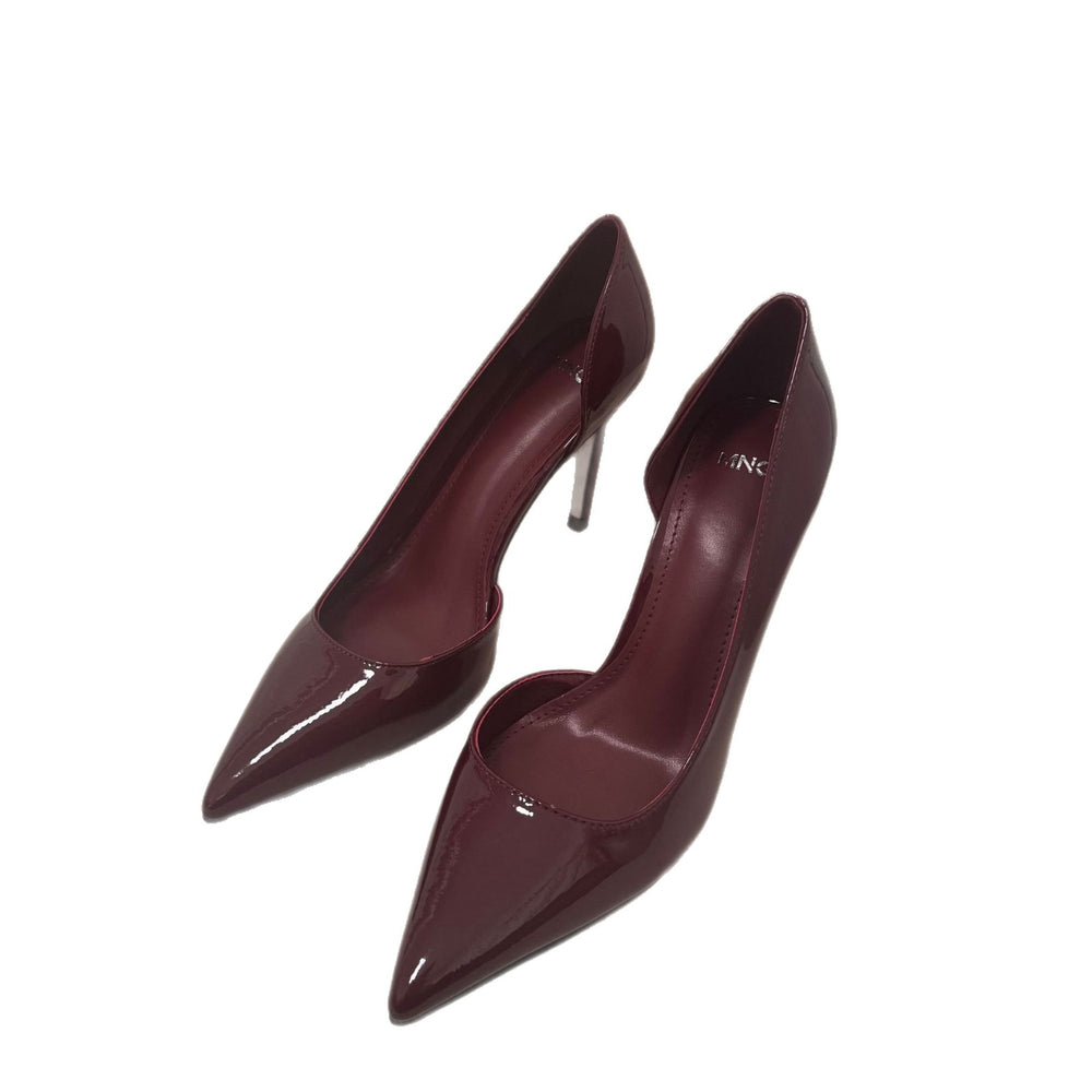 Spanish mng mango stone pattern dark brown high heels women's new pointed toe stiletto elegant sexy pumps
