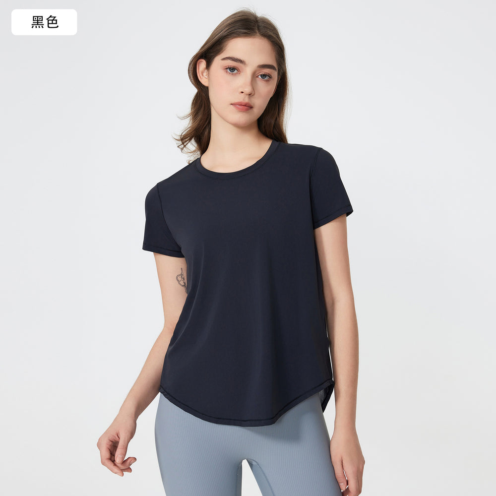 Summernew arrivalfashioncasual quick-drying short-sleeved t-shirt women's loose breathable running fitness yoga topsd25039