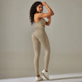 New seamless yoga set: high-waisted peach lift leggings with criss-cross back bra - sweat-wicking workout outfit for running and fitness