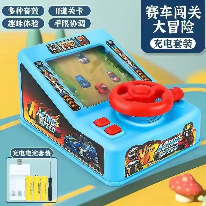 Kids' racing game console - simulated steering wheel, educational adventure, electric sound & light, parent-child driving challenge toy