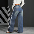 Fashion style side webbing strap wide leg jeans women's high waistloosestraight-legdrapedmoppants