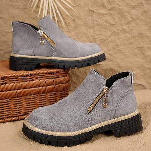 cross-border round toe side zipper martin boots ankle boots chunky heel new autumn/winter plus size women's ankle boots for export