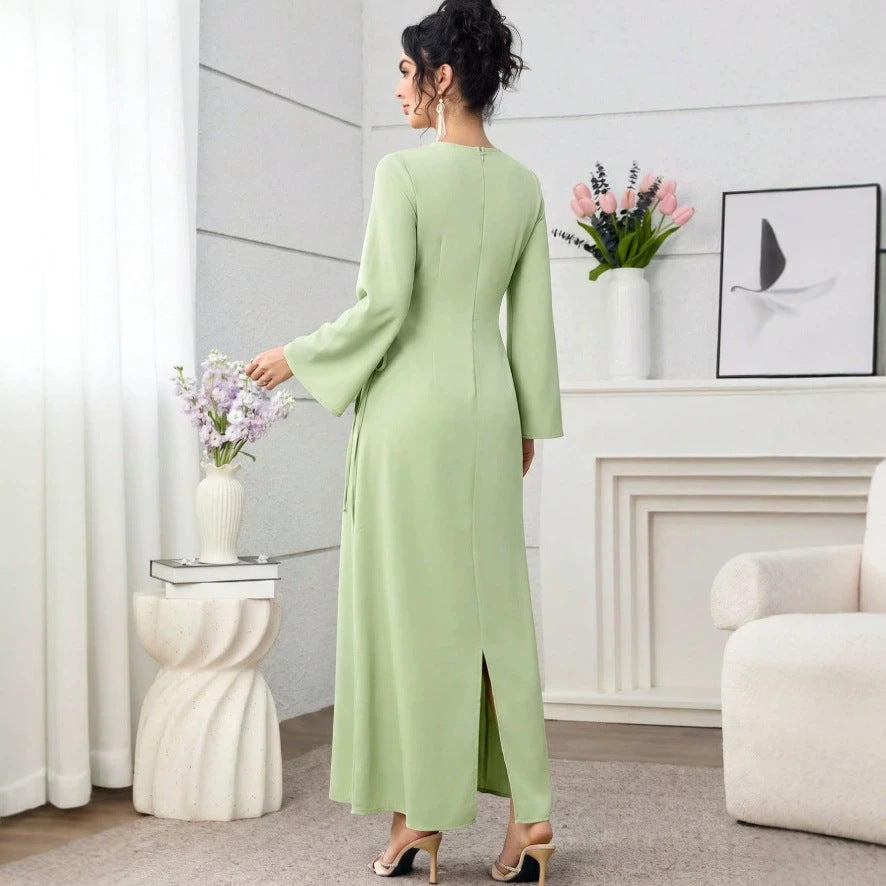 European and american cross-border  hot-selling embroidered maxi dress: sheer mesh floral long sleeve, slimming and figure-flattering, chinese style dress