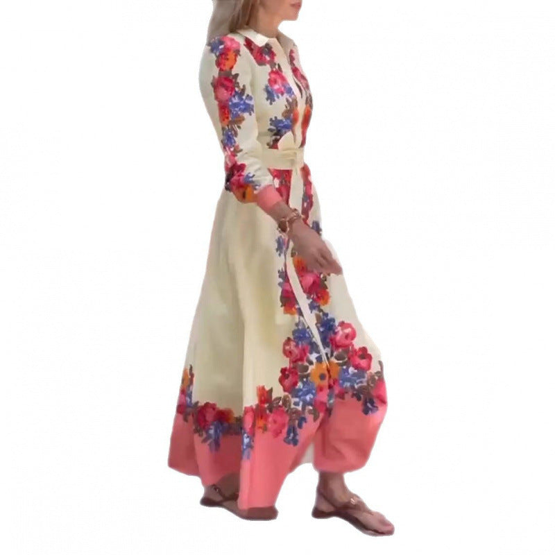 new european and american style women's casual printed tie-neck dress for cross-border e-commerce