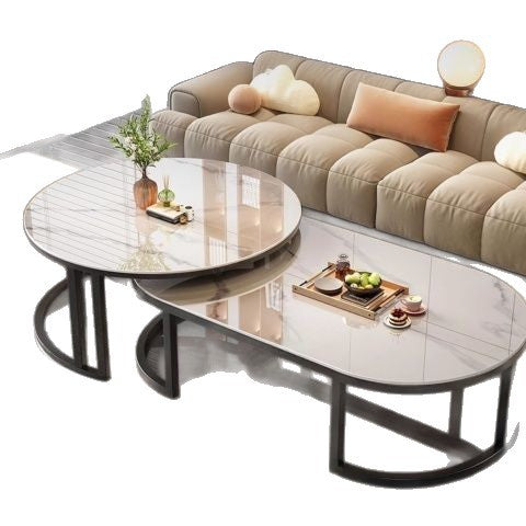 Rock slab coffee table living room for home small apartment 2025new arrivalaccessible luxuryclassy modern simple oval combination coffee table