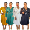 Fashionexport chiffon pleated skirt with belt african tiktok  women's clothing plus sizedress comes with brooch
