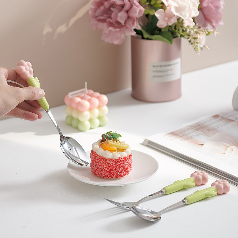 Creative stainless steel cutlery with ceramic handles - kids' dessert forks, multi-purpose western dinnerware, sunflower steak knife