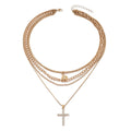 Wholesale diamond-studded cross necklace - european & american cross-border jewelry - women's multi-layered, stackable, high-end sun clavicle chain