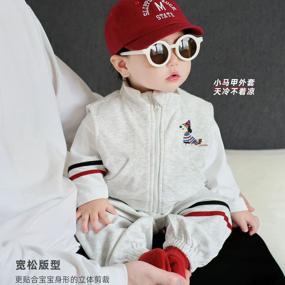 New spring/autumn korean style cartoon vest set for boys and girls - stylish and casual three-piece outfit with sweatshirt