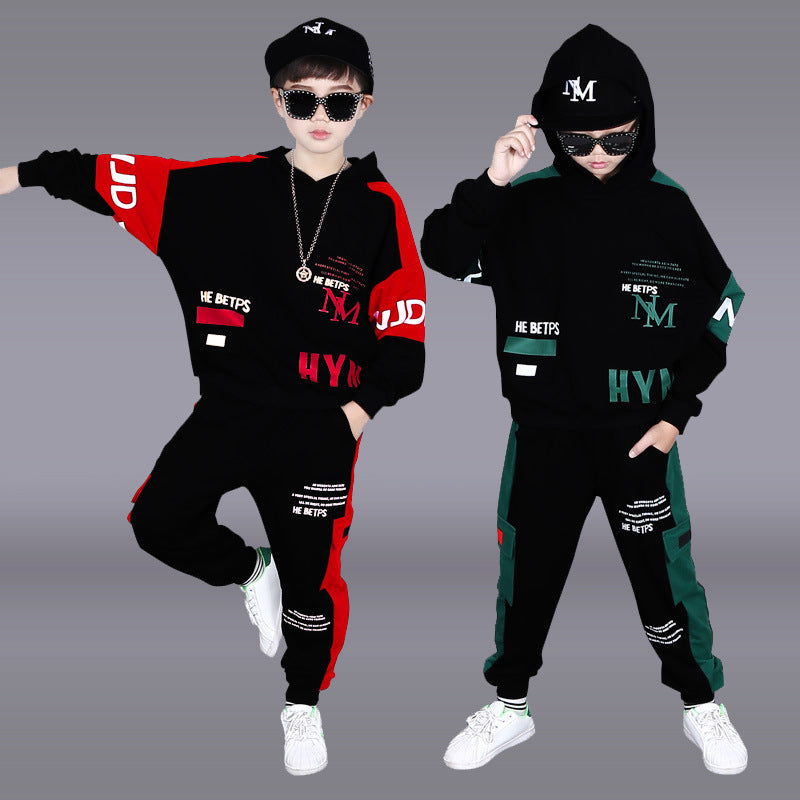 Boys' spring/autumn outfit: stylish  new arrival, handsome mid-to-large size children's hoodie two-piece tracksuit