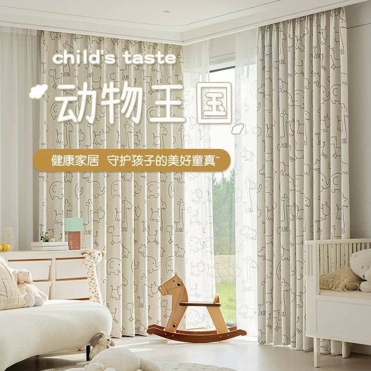 Cute cartoon kids' room curtains - boys & girls bedroom thickened blackout eco-friendly antibacterial cotton linen printed fabric