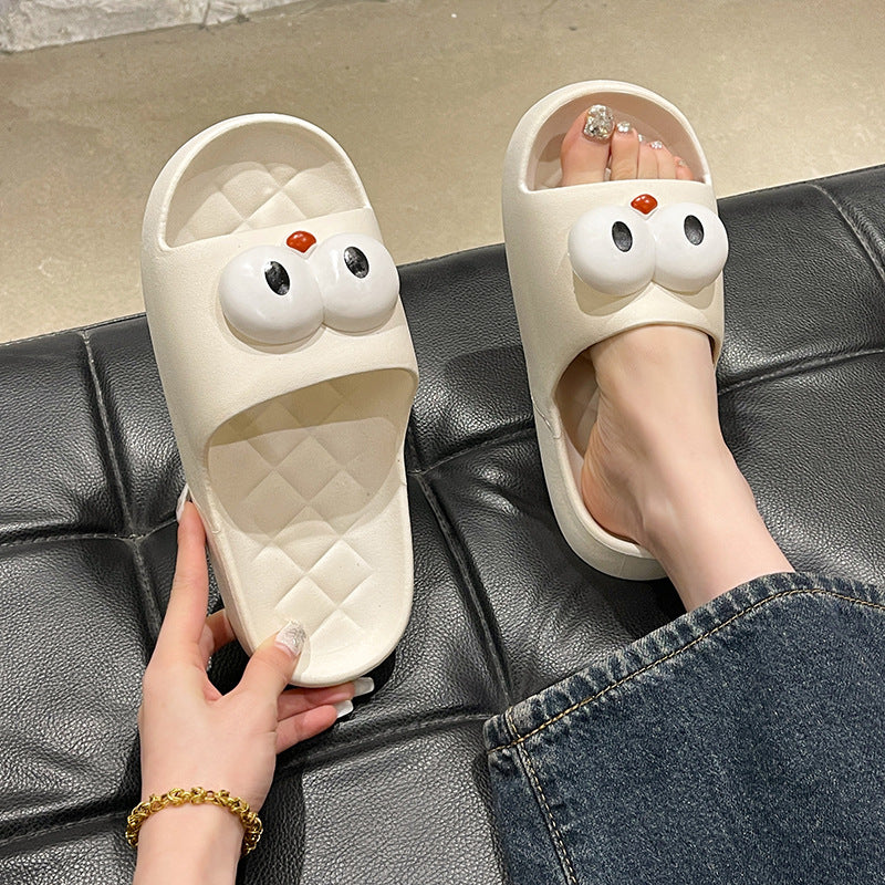2024new arrival women's summer home cartoon big-eyed bird thick sole one-word casual beach slippers for women