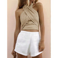 Women's criss-cross halter crop top, slim-fit tank top – perfect for vacation, everyday casual wear, and summer chic