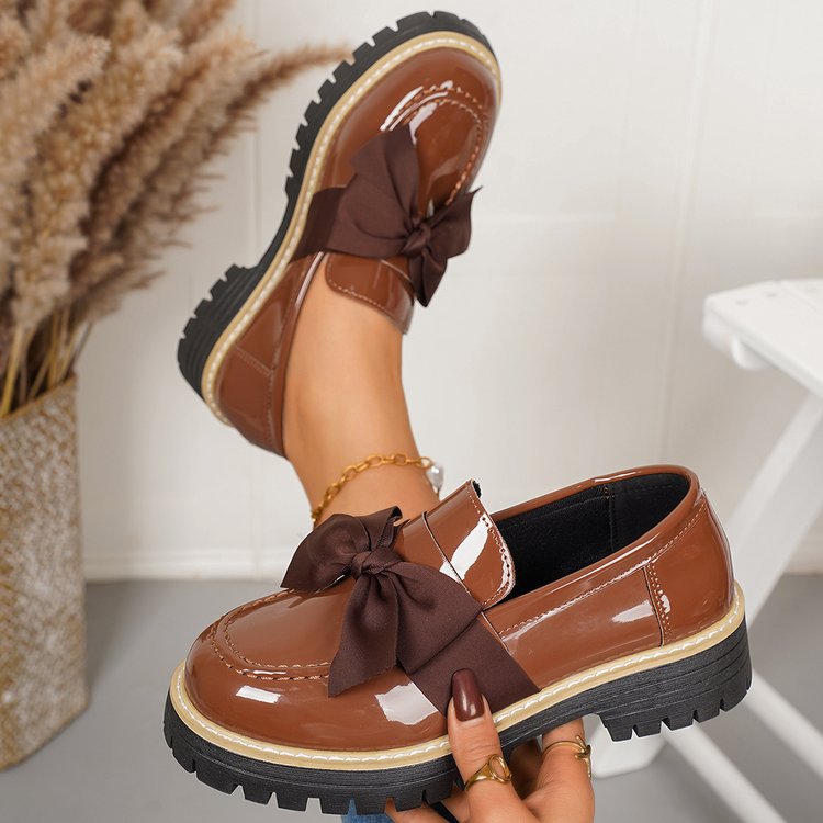 spring new bowknot british style leather shoes women's plus size cross-border export thick-soled loafers wholesale
