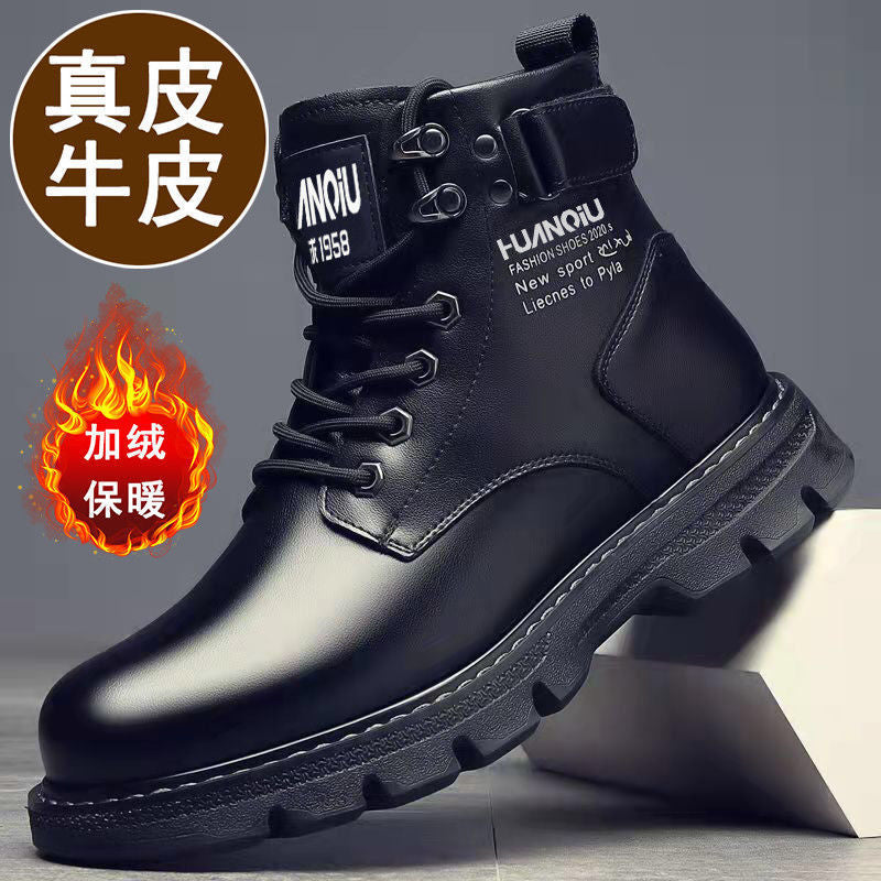 【genuine leather】men's winter martin boots - fleece-lined, soft leather, high-top, warm work boots - british style, versatile & trendy