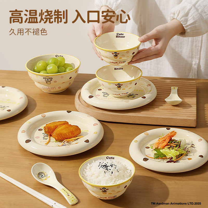 Shaun the sheep bowl and plate tableware suitfor home cartoon bowl high-looking ceramic bowl plate soup bowl small rice bowl
