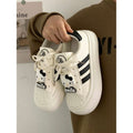 Autumn winterheattechfleece-lined big toe white shoes women's thick sole cotton shoes new arrival junior high school students casual black sneakers