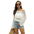 European and american cross-border women's clothing  summer knitted fashion sexy mesh hollow-out long sleeve beach sun protection cover-up top