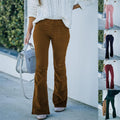 2025 spring/summer women's solid color high-waisted slim-fit cropped flare pants corduroy elastic waist casual trousers