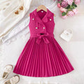 girls' summer dress : collared, ruffle-sleeve, cinched-waist, tie-waist, single-breasted, stylish children's dress - wholesale supply