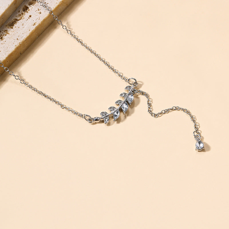 Wholesale alloy pendants - european & american cross-border jewelry - high-end wheat ear tassel adjustable necklace - women's leaf clavicle chain