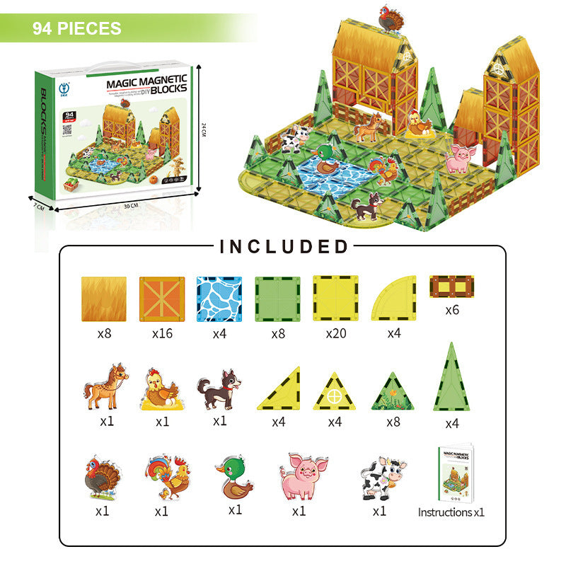 Kids educational diy painted diamond pattern magnetic track building blocks baby puzzle puzzle magnetic sheet square castle toy