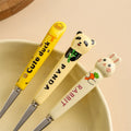 Cartoon stainless steel cutlery set: cute kids' forks with stylish ceramic handles, exquisite dessert spoons, and serving spoons