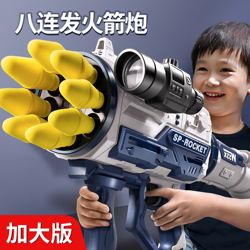 Kids' extra-large rocket launcher - rechargeable, four-barreled, sound & light effects - perfect for boys' "chicken dinner" games!